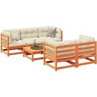 6 Piece Garden Sofa Set Wax Brown Solid Wood Pine
