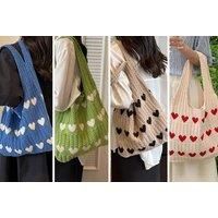 Women'S Heart Crochet Tote Bag - 4 Options - Black