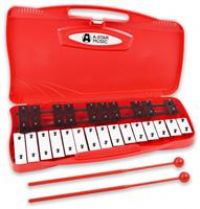 A-Star AP7111 25 Note Chromatic Glockenspiel with Plastic Beaters in Red Plastic Carry Case with Handle, Educational Percussion Xylophone