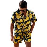 Men'S Hawaiian Short Sleeve Shirt Suits In 5 Sizes & 6 Styles - Black