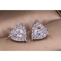 Heart Shaped Silver Crystal-Filled Stud Earrings