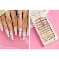 24 Pink Stick On Nails With Rhinestones