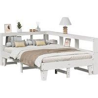 Bookcase Bed without Mattress White 135x190cm Double Solid Wood Pine