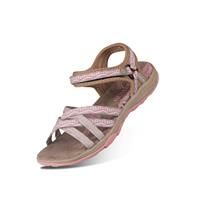 GRITION Women Hiking Sandals, Girls Outdoor Sport Water Shoes Summer Flat Cross-Tied Sandals Open Toe Adjustable Hook and Loop Walking Shoes Black Pink Gray Sand (6.5 UK/40 EU, Sand/Pink)