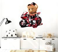 WONDER MURALS Wall Stickers Decal Police Bear on Motorbike Racing Car