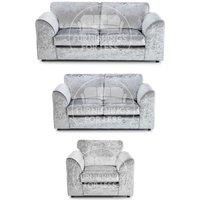 Crystal Crushed Velvet 6 Seater 3 Piece Sofa Suite - 3, 2 and Armchair Seater Full Back