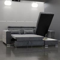 Miami Grey Fabric Reversible L Shaped Corner Sofa Bed with Storage and Headrests 3-4 Seater