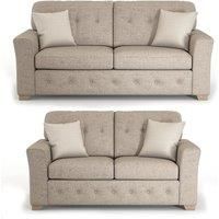 Hartley Grey or Beige 3 + 2 Sofa Suite Full Back Tufted Cushions