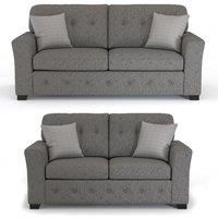 Hartley Grey or Beige 3 + 2 Sofa Suite Full Back Tufted Cushions