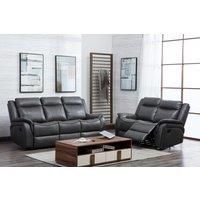 New Hampshire 2 Piece Leather Aire Reclining Sofa Suite Recliner 3 Seater and 2 Seater, Grey, Black or Tan