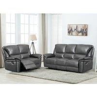 Boston Grey Leather Large Sofa Suite Manual Reclining Sofa Set 3 + 2 Seater Sofas