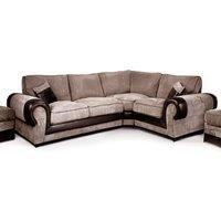 Large Portland Fabric and Leather 4 Seater L Shaped Corner Sofa Roll Arm Fullback Right Hand Facing