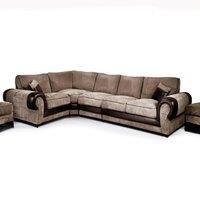 Large Portland Fabric and Leather Long 5 Seater L Shaped Corner Sofa Roll Arm Fullback Left Hand Facing