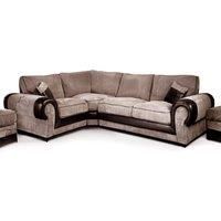 Large Portland Fabric and Leather 4 Seater L Shaped Corner Sofa Roll Arm Fullback Left Hand Facing