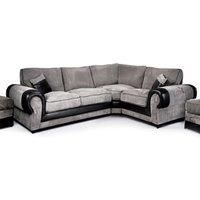 Large Portland Fabric and Leather 4 Seater L Shaped Corner Sofa Roll Arm Fullback Right Hand Facing