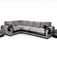 Large Portland Fabric and Leather Long 5 Seater L Shaped Corner Sofa Roll Arm Fullback Left Hand Facing