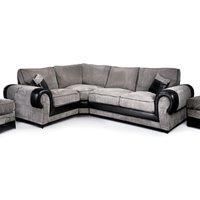 Large Portland Fabric and Leather 4 Seater L Shaped Corner Sofa Roll Arm Fullback Left Hand Facing