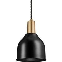 Sleek Cone Pendant, 7 Inch, Black, Brass Holder