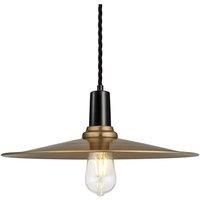 Sleek Flat Pendant, 15 Inch, Brass, Black Holder