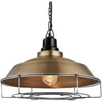 Brooklyn Step Pendant, 16 Inch, Brass, Black Chain Holder, Cage