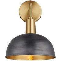 Sleek Dome Wall Light, 8 Inch, Pewter & Brass, Brass Holder