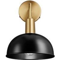 Sleek Dome Wall Light, 8 Inch, Black, Brass Holder