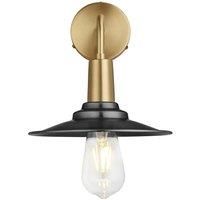Sleek Flat Wall Light, 8 Inch, Pewter, Brass Holder