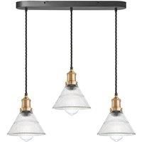 Brooklyn Glass Funnel 3 Wire Oval Cluster Lights, 7 inch, Brass holder