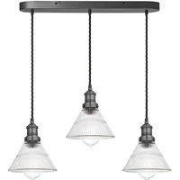 Brooklyn Glass Funnel 3 Wire Oval Cluster Lights, 7 inch, Pewter holder
