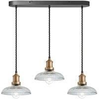 Brooklyn Glass Dome 3 Wire Oval Cluster Lights, 8 inch, Brass holder