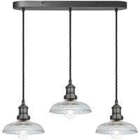 Brooklyn Glass Dome 3 Wire Oval Cluster Lights, 8 inch, Pewter holder