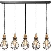 Brooklyn Balloon Cage 5 Wire Cluster Lights, 6 inch, Pewter, Brass holder