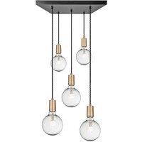 Sleek Edison Square Cluster Lights, 5 Wire, Brass