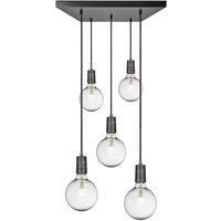 Sleek Edison Square Cluster Lights, 5 Wire, Pewter