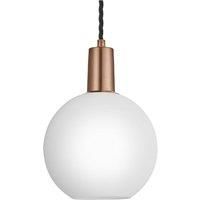 Sleek Opal Glass Globe Pendant Light, 7 Inch, White, Copper Holder