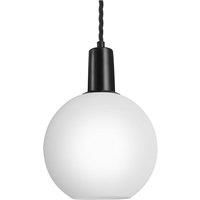 Sleek Opal Glass Globe Pendant Light, 7 Inch, White, Black Holder