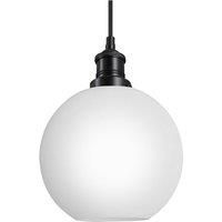 Brooklyn Opal Glass Globe Pendant Light, 9 Inch, White, Black Holder