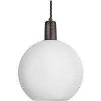 Sleek Opal Glass Globe Pendant Light, 9 Inch, White, Pewter Holder