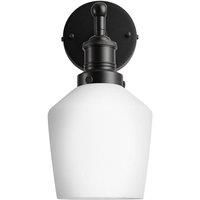 Brooklyn Opal Glass Schoolhouse Wall Light, 5.5 Inch, White, Black Holder