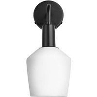 Sleek Opal Glass Schoolhouse Wall Light, 5.5 Inch, White, Black Holder