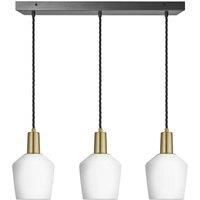 Sleek Opal Glass Schoolhouse 3 Wire Cluster Lights, 5.5 inch, White, Brass holder