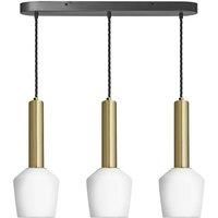 Sleek Cylinder Opal Glass Schoolhouse 3 Wire Oval Cluster Lights, 5.5 inch, White, Brass holder