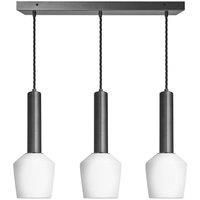 Sleek Cylinder Opal Glass Schoolhouse 3 Wire Cluster Lights, 5.5 inch, White, Pewter holder