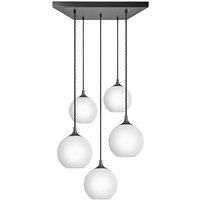 Chelsea Opal Glass Globe 5 Wire Square Cluster Lights, 9 inch, White, Pewter holder