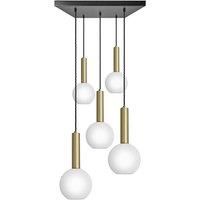 Sleek Cylinder Opal Glass Globe 5 Wire Square Cluster Lights, 7 inch, White, Brass holder