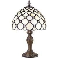 Traditional White Tiffany Table Lamp with Multiple Transparent Beads by Happy...