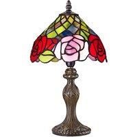 Red and Pink Rose Decorated Stained Glass Tiffany Lamp by Happy Homewares