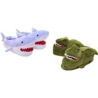 Soft Plushie Shark And Dinosaur Slippers - Black