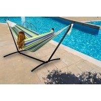 Single Cotton Hammock Garden Swing With Metal Stand Frame