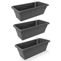 3pc x 400mm - Self-watering balcony planters - W39 D21 H17cm, 7.8L - Anthracite